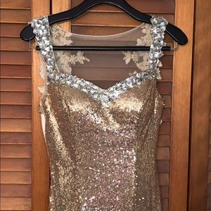 Gold sequined prom dress